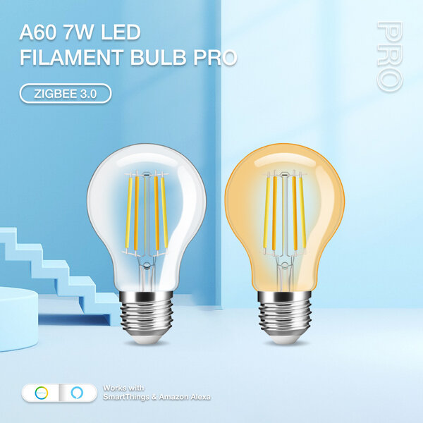Gledopto Zigbee 3.0 E27 CCT 2200K ~ 6500K LED Filament Lamp 7 Watt A60