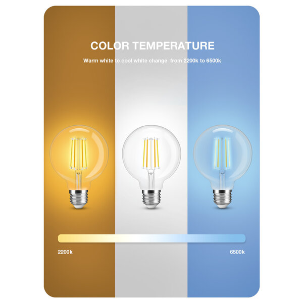 Gledopto Zigbee 3.0 E27 CCT 2200K ~ 6500K LED Filament Lamp 7 Watt G95