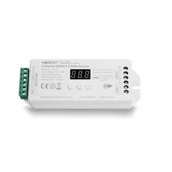 Milight / MiBoxer 3 Kanaals DMX512 & RDM Decoder voor RGB LEDStrips