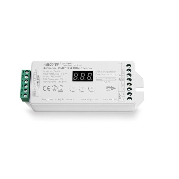 Milight / MiBoxer 4 Kanaals DMX512 & RDM Decoder voor RGBW LEDStrips
