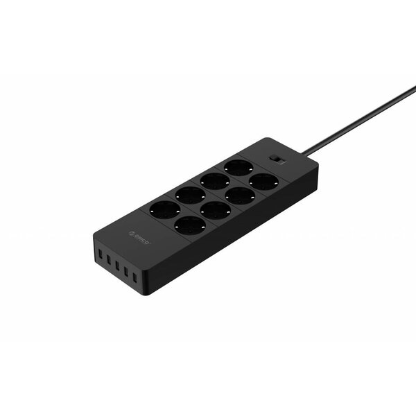 Orico stekkerdoos met acht stopcontacten en vijf USB-laadpoorten -  Incl. aan/uit schakelaar en overspanningsbeveiliging - Zwart