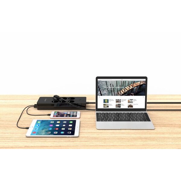 Orico USB stekkerdoos met zes stopcontacten en vijf USB-laadpoorten - Incl. aan/uit schakelaar - Zwart