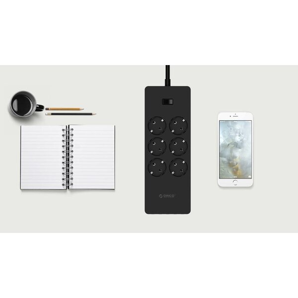 Orico USB stekkerdoos met zes stopcontacten en vijf USB-laadpoorten - Incl. aan/uit schakelaar - Zwart