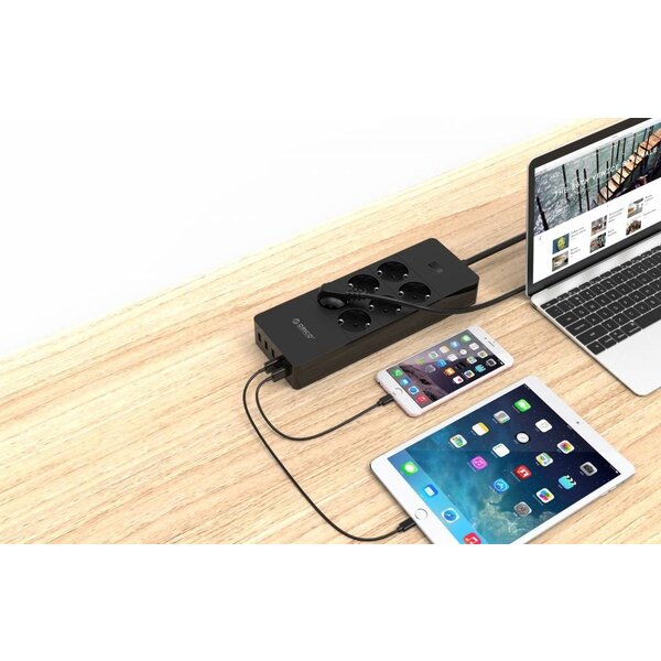 Orico USB stekkerdoos met zes stopcontacten en vijf USB-laadpoorten - Incl. aan/uit schakelaar - Zwart