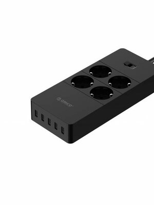 USB stekkerdoos met vier stopcontacten en vijf USB-laadpoorten - 4000W - Zwart