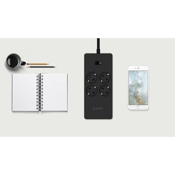 Orico USB stekkerdoos met vier stopcontacten en vijf USB-laadpoorten - 4000W - Incl. aan/uit schakelaar - Zwart