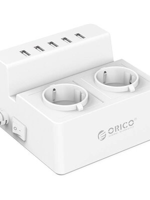 Stekkerdoos met 2 stopcontacten en 5 USB-laadpoorten - 2500W- Wit