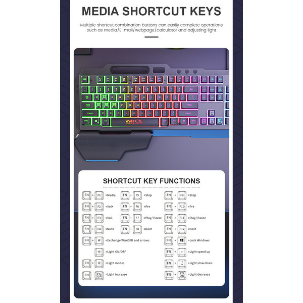 Imice Game toetsenbord met RGB verlichting - Handsteun - 104 toetsen