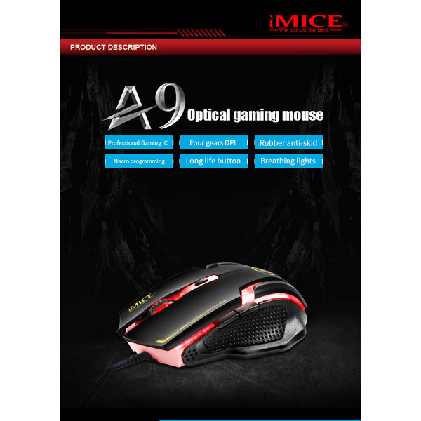 Imice Game muis met LED verlichting - 6 knoppen - 1200/1600/2400/3200  DPI