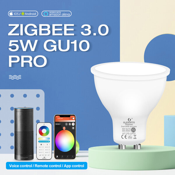 Gledopto Zigbee PRO Color and White 5 Watt GU10 Spot 120° lens
