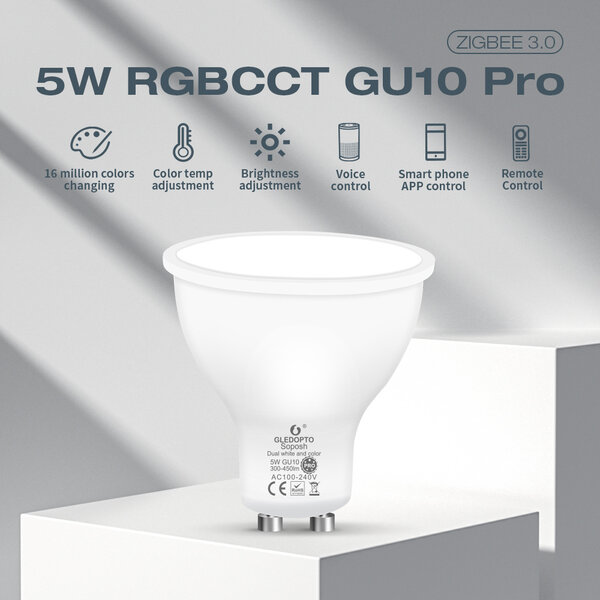 Gledopto Zigbee PRO Color and White 5 Watt GU10 Spot 120° lens