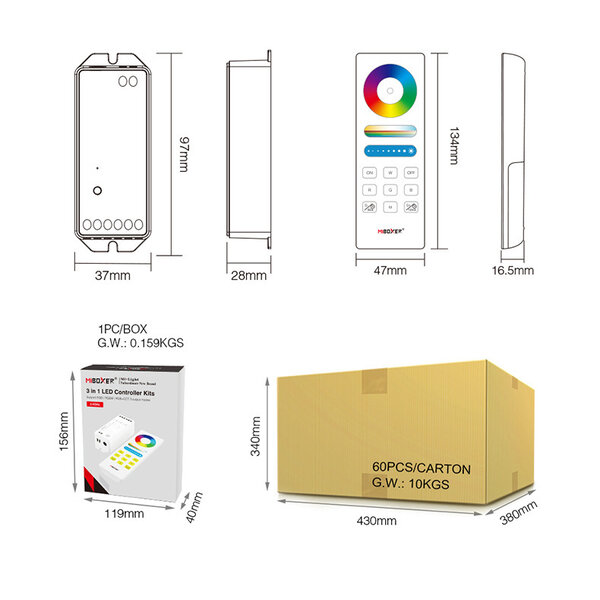 Milight / MiBoxer RGB/W/CCT 3in1 Smart LED controller set FUT043A+