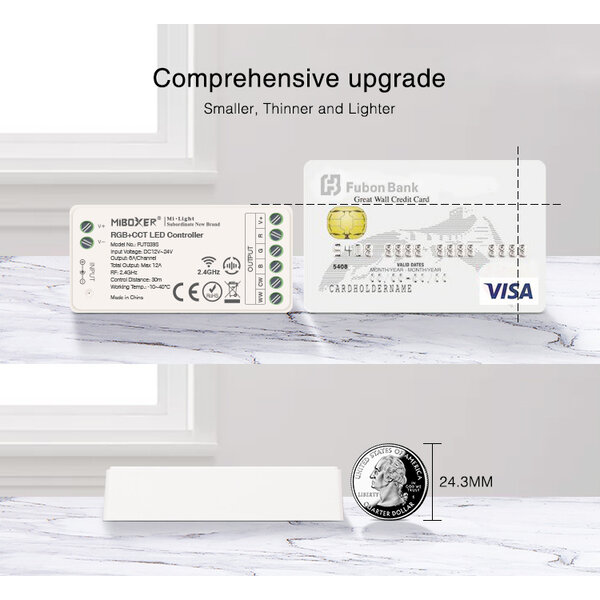 Milight / MiBoxer 3 in 1 RGB/W/CCT LEDStrip Zone Controller Slimline - FUT037S+
