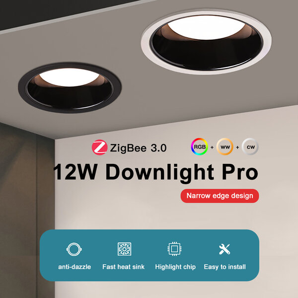 Gledopto Zigbee PRO RGB+CCT 12W LED Downlight Zwarte Behuizing