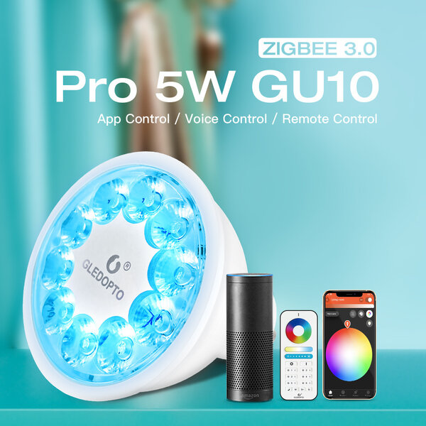 Gledopto Zigbee PRO Color and White 5 Watt GU10 Spot 30° lens