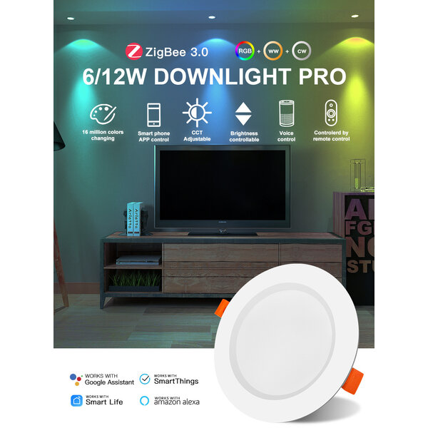 Gledopto Zigbee PRO RGB+CCT Ultra dun 6W LED Downlight