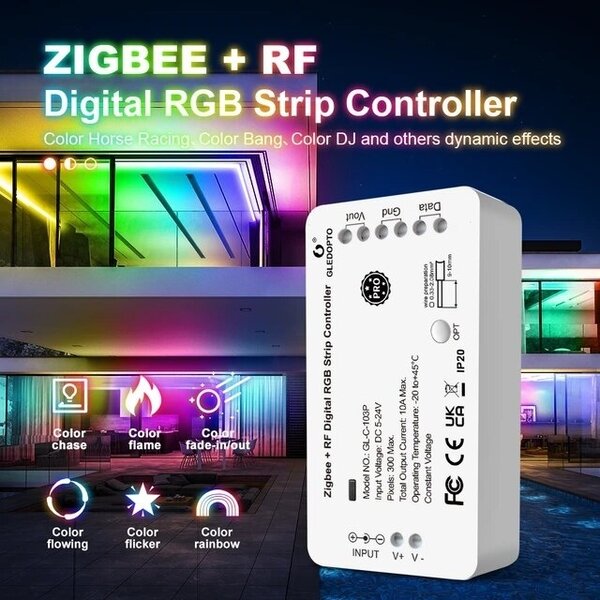 Gledopto Digitale Zigbee 3.0 LEDStrip Controller WS2811 WS2812 max. 300 pixels