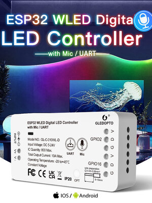 WLED Digitale LED Strip Controller met UART en Microfoon