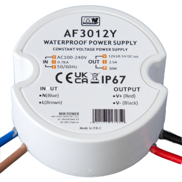 MWPower Ronde mini transformator 24 Volt 30 Watt IP67