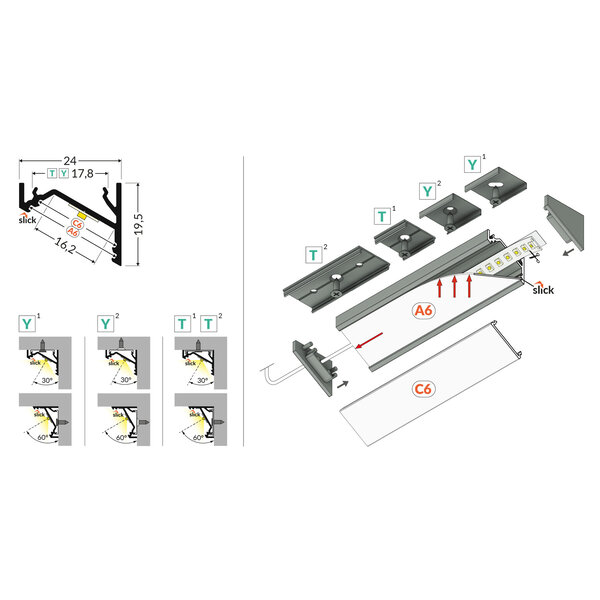 Topmet Hoekprofiel 2 meter 16mm binnenmaat CORNER16 v2