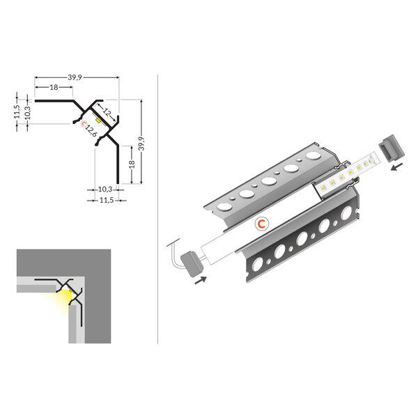 Topmet Inbouw tegelprofiel binnenhoek 2 meter 12mm binnenmaat TILE12-90