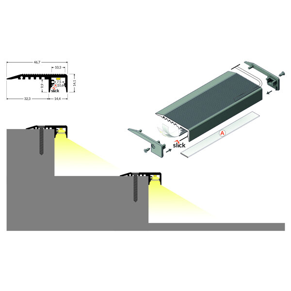 Topmet Traptrede profiel 2 meter met antislip 10mm binnenmaat UP-MINI10