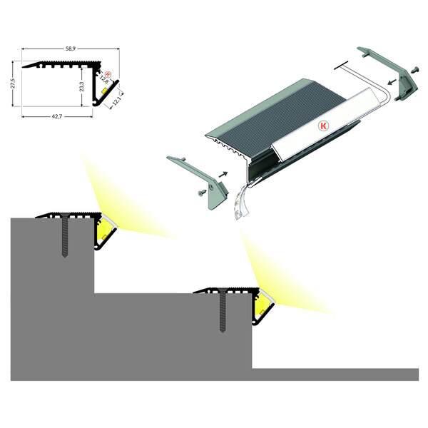 Topmet Traptrede profiel 2 meter met antislip 12mm binnenmaat BOLD12
