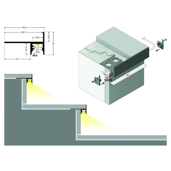 Topmet Inbouw tegelprofiel 2 meter voor traptreden 10mm binnenmaat UP-TILE10