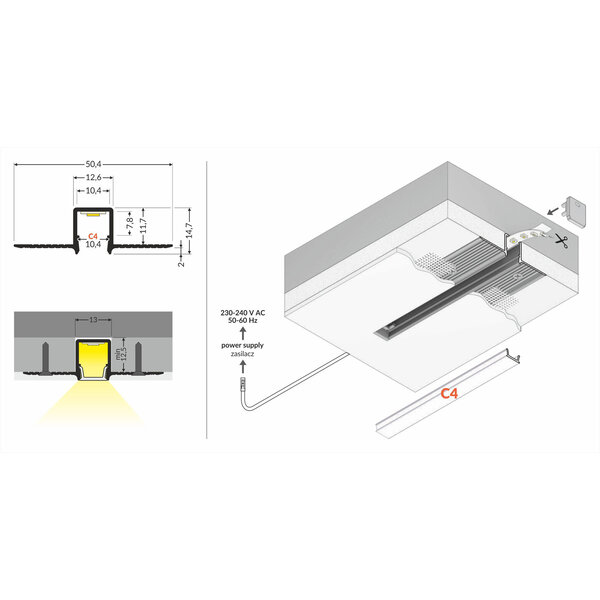 Topmet Stucprofiel voor LEDstrips 2 meter 10mm binnenmaat HIDE10