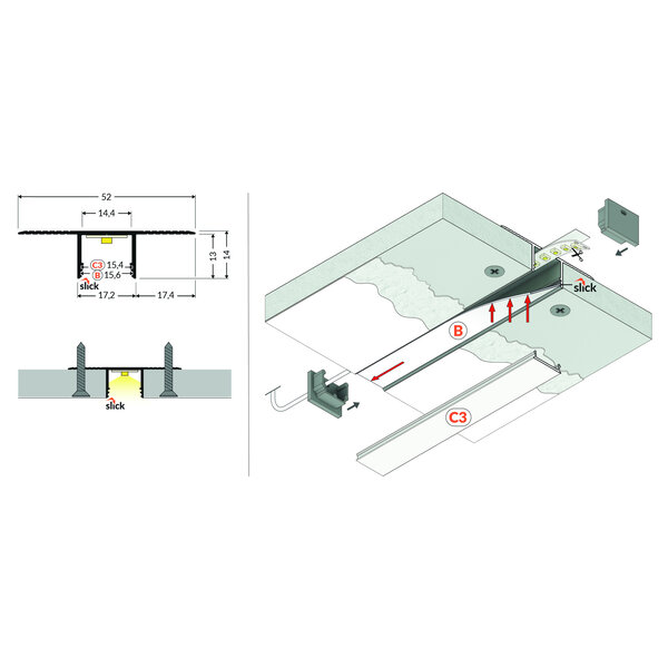 Topmet Gipsplaten inbouwprofiel 2 meter 14mm binnenmaat geschikt voor verlaagd plafond