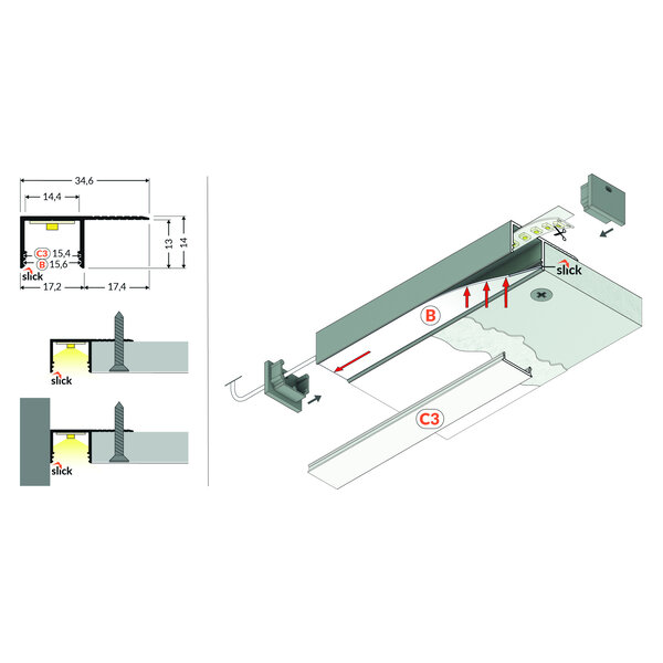Topmet Gipsplaten Profiel 2 meter 14mm binnenmaat geschikt voor verlaagd plafond PLANE14-SIDE