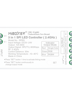 SPI Controller voor Digitale enkelkleurige, RGB en RGBW LEDStrips 5 ~ 24 volt