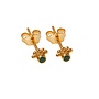 oorsteker - triple dots green - verguld