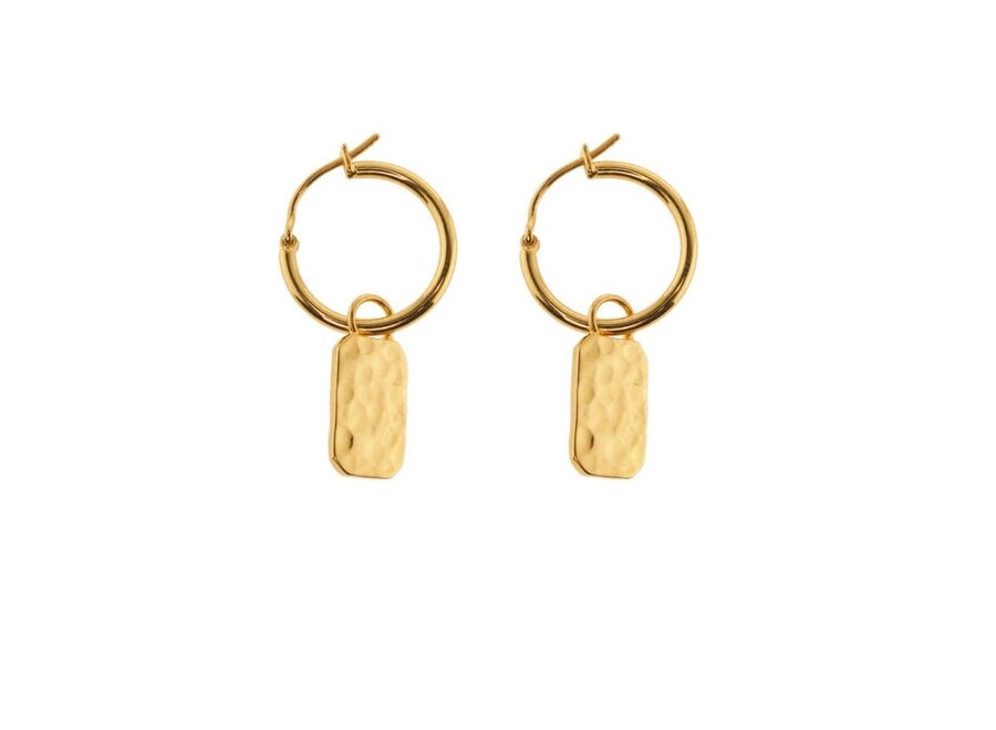 oorring - hammered tag - verguld