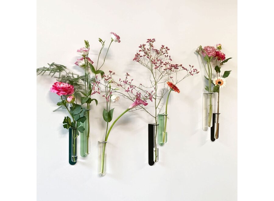 magnetisch bloemenvaasje - s - staal & glas - zwart