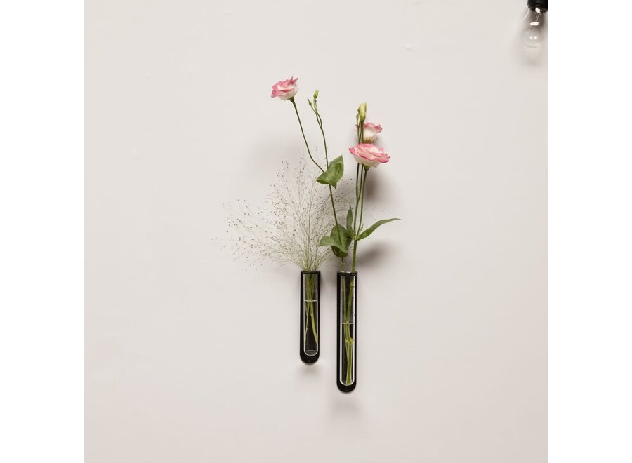 magnetisch bloemenvaasje - s - staal & glas - zwart