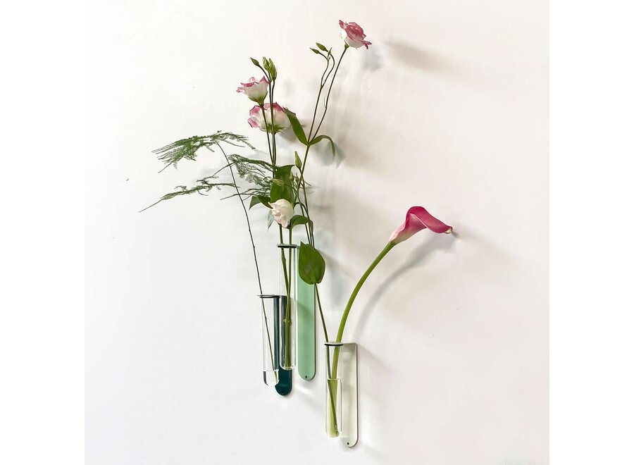 magnetisch bloemenvaasje - s - staal & glas - groen