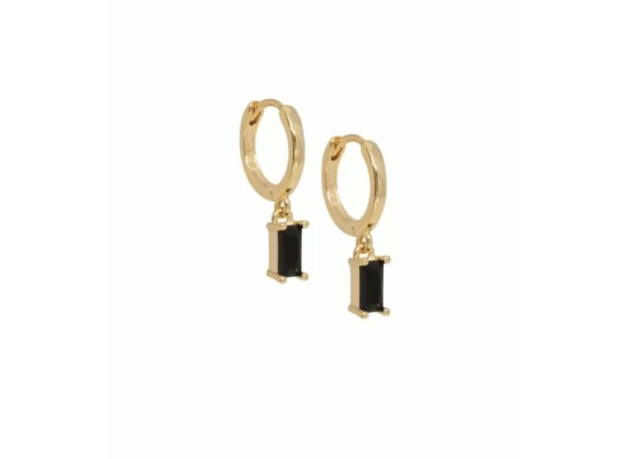 oorringetje - rectangle gemstone black - verguld