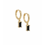 oorringetje - rectangle gemstone black - verguld