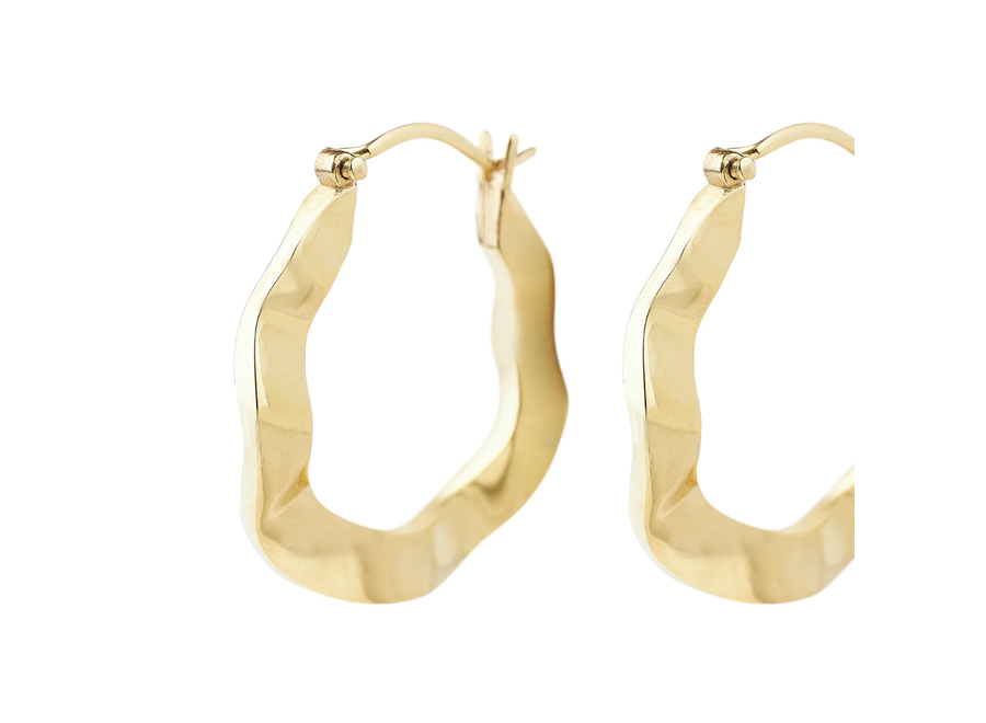 oorring - flat wave circle 2cm - verguld