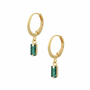 oorringetje - rectangle gemstone green  - verguld