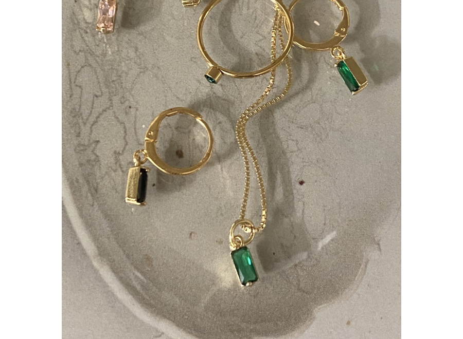 halsketting - rectangle gemstone green - verguld
