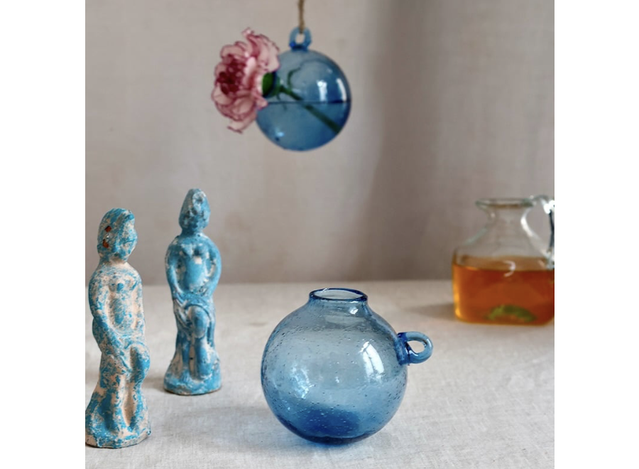 hangvaasje boule - mondgeblazen glas - blue