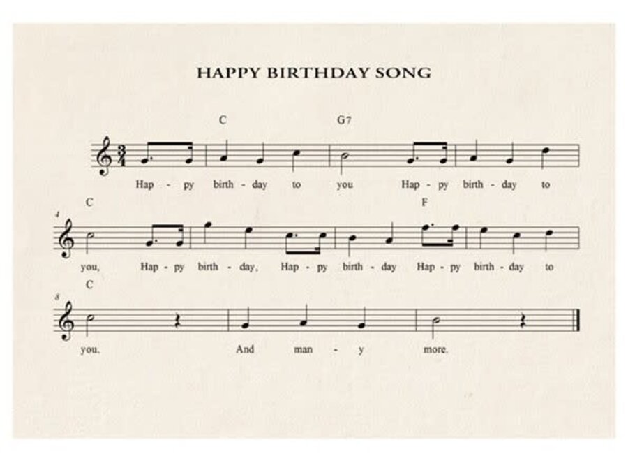 postkaart + enveloppe - happy birthday song