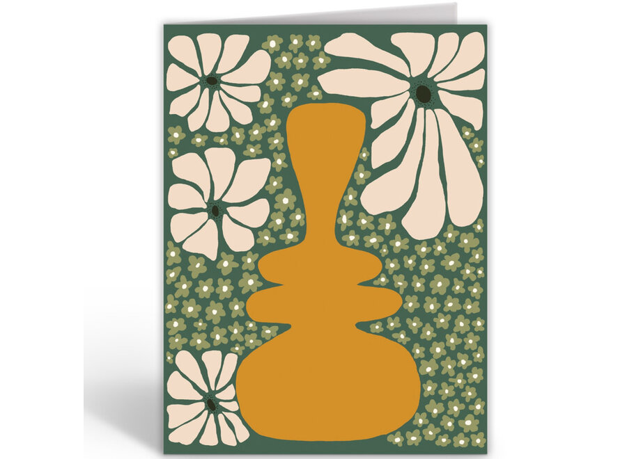 wenskaart - retro flower vase