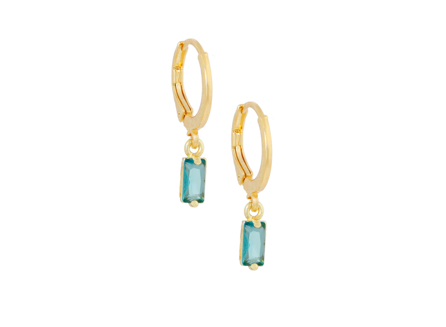 oorringetjes - rectangle gemstone turquoise - verguld