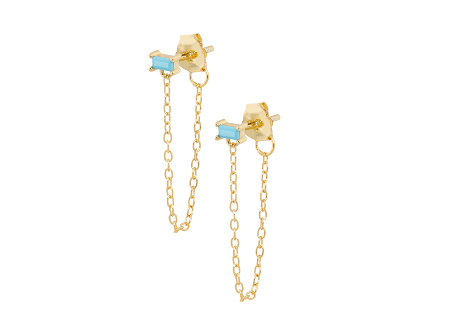 oorstekers - gemstone turquoise & chain - verguld