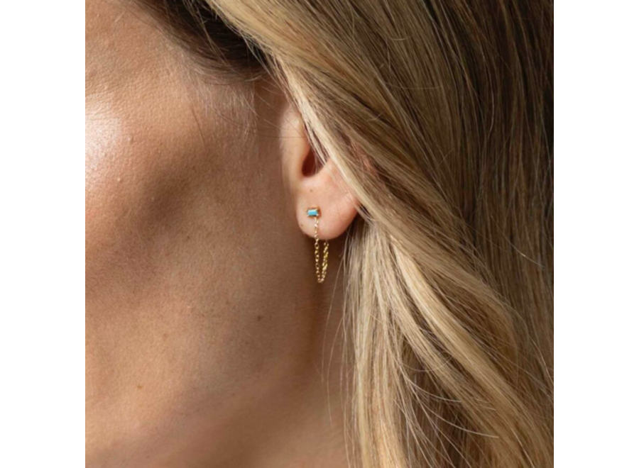 oorstekers - gemstone turquoise & chain - verguld