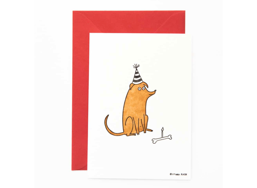 wenskaart - birthday dog with bone