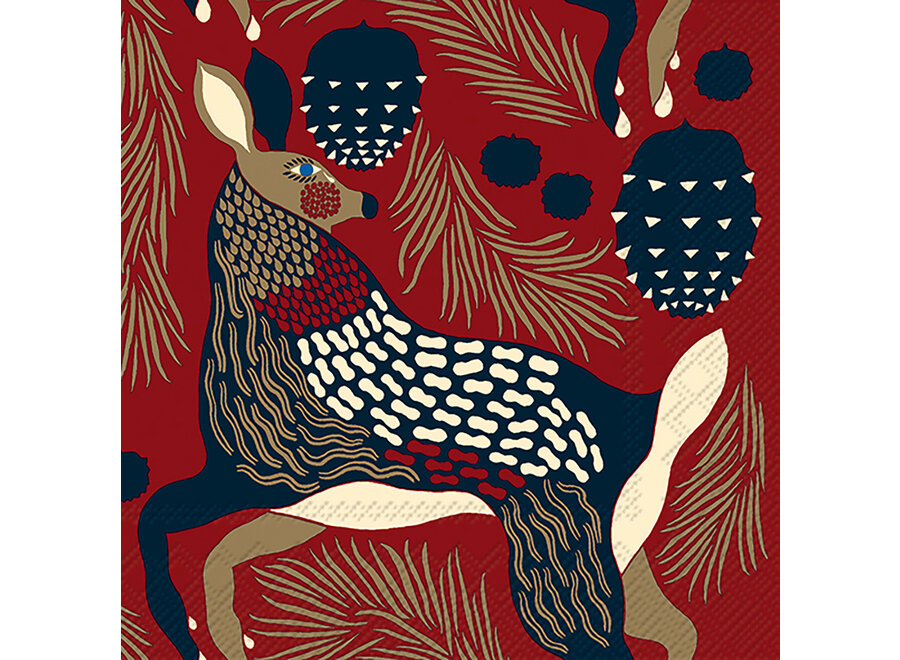 servet - lunch - 33cm x 33cm - red / brown deer